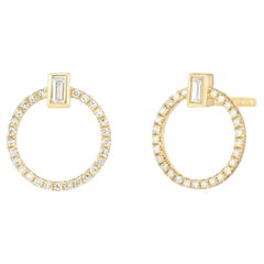 Diamond Circle Charm 14K Gold Stud Earrings