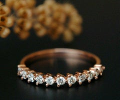 14k Solid Gold Diamond Band Half Eternity Wedding Band Three Prong Stack Ring