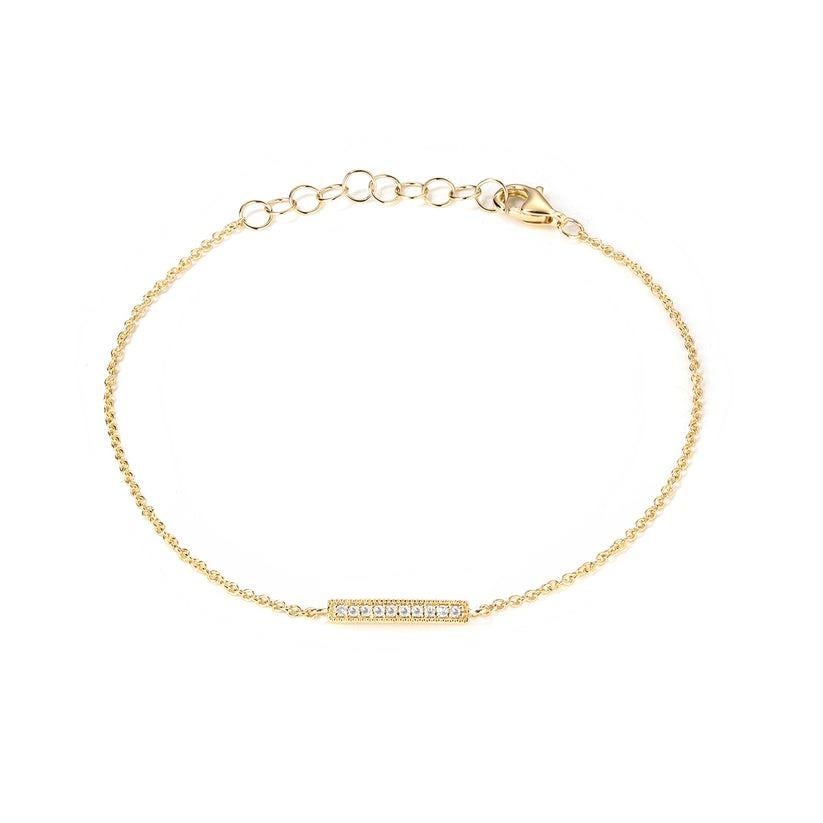 Pulsera de diamantes en oro de 14 quilates Tiny Dots Bar Moderno en venta