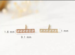 14K Solid Gold Diamond Bar Earrings Minimalist Bar Studs Gold Birthday Jewelry.