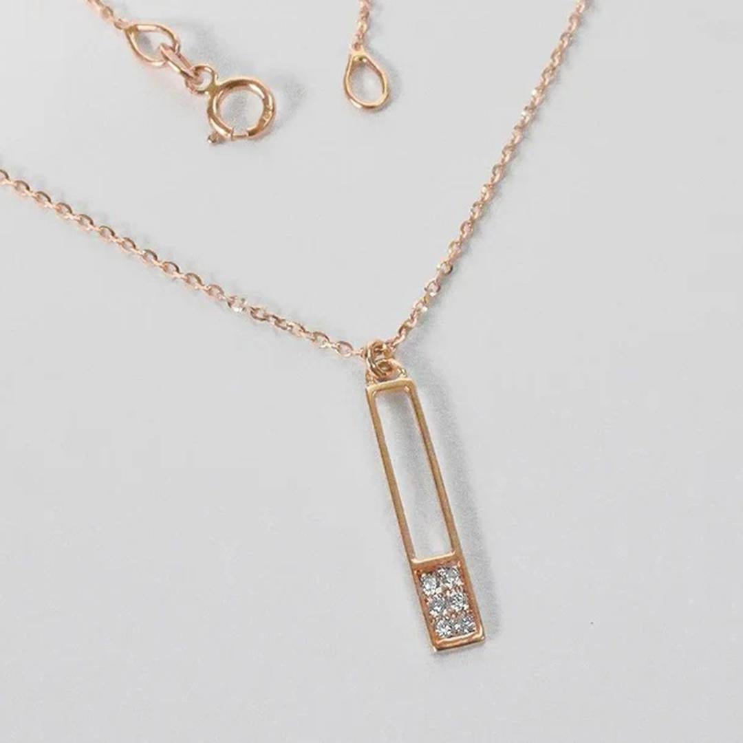 Modern 14k Solid Gold Diamond Bar Necklace Minimalist Bar Necklace For Sale