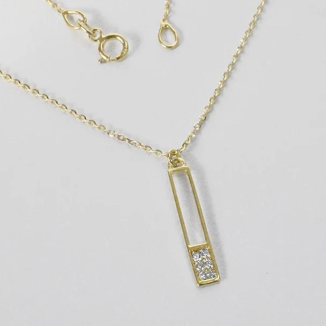 14k Solid Gold Diamond Bar Necklace Minimalist Bar Necklace In New Condition For Sale In Bangkok, TH