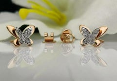 14k Solid Gold Diamond Butterfly Earring Stud Minimalist Insect Earring Jewelry