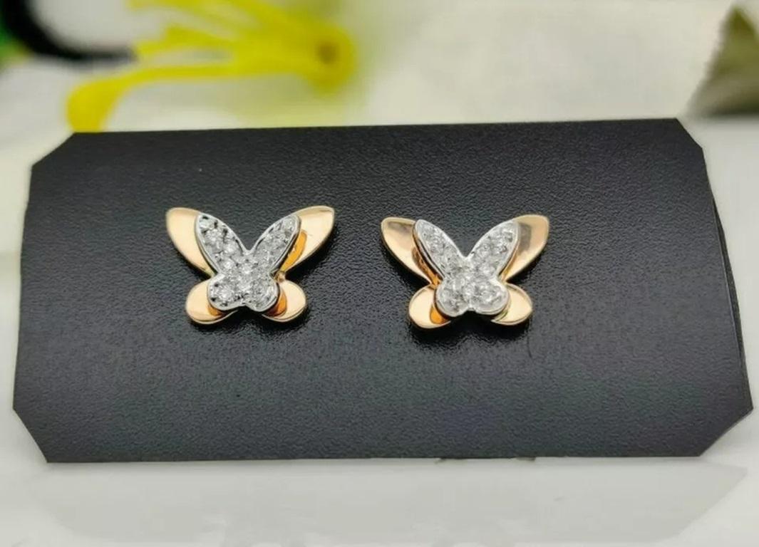 14k Solid Gold Diamond Butterfly Earring Stud Minimalist Insect Earring Jewelry In New Condition For Sale In Chicago, IL