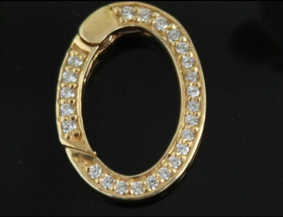 14K Solid Gold Diamond Carabiner Lock Schmuck Connector Charm Schloss Anhänger (Art déco) im Angebot