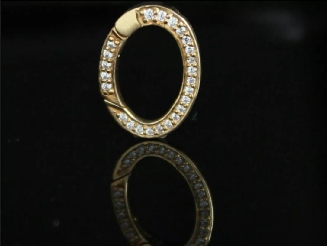 14K Solid Gold Diamond Carabiner Lock Jewelry Connector Charm lock Pendant 3