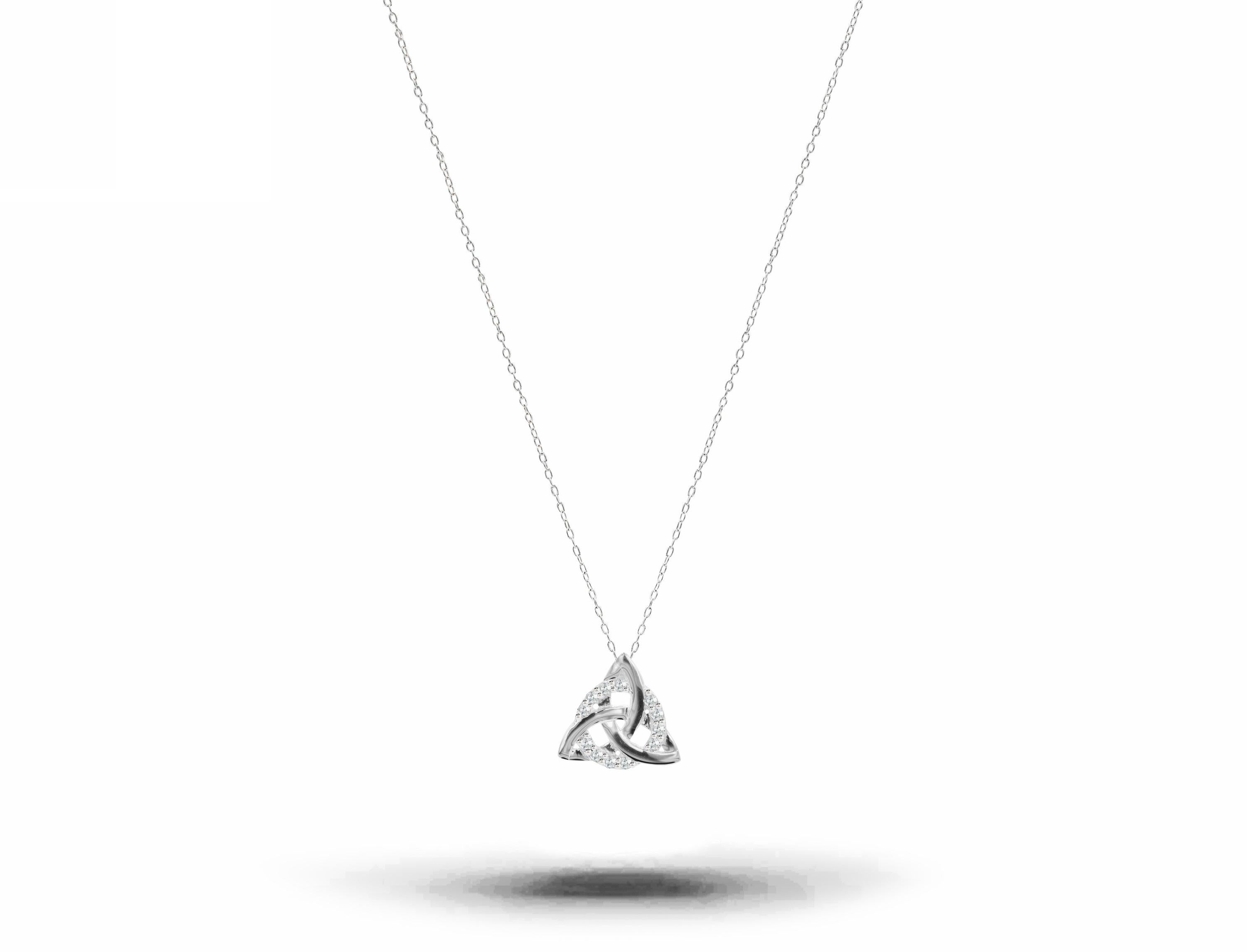 14k Massivgold Diamant-Halskette mit Keltischem Knoten-Anhänger Minimalistische Diamant-Halskette (Rundschliff) im Angebot
