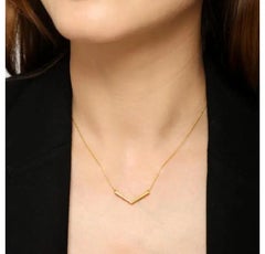 14K Solid Gold Diamond Chevron Necklace