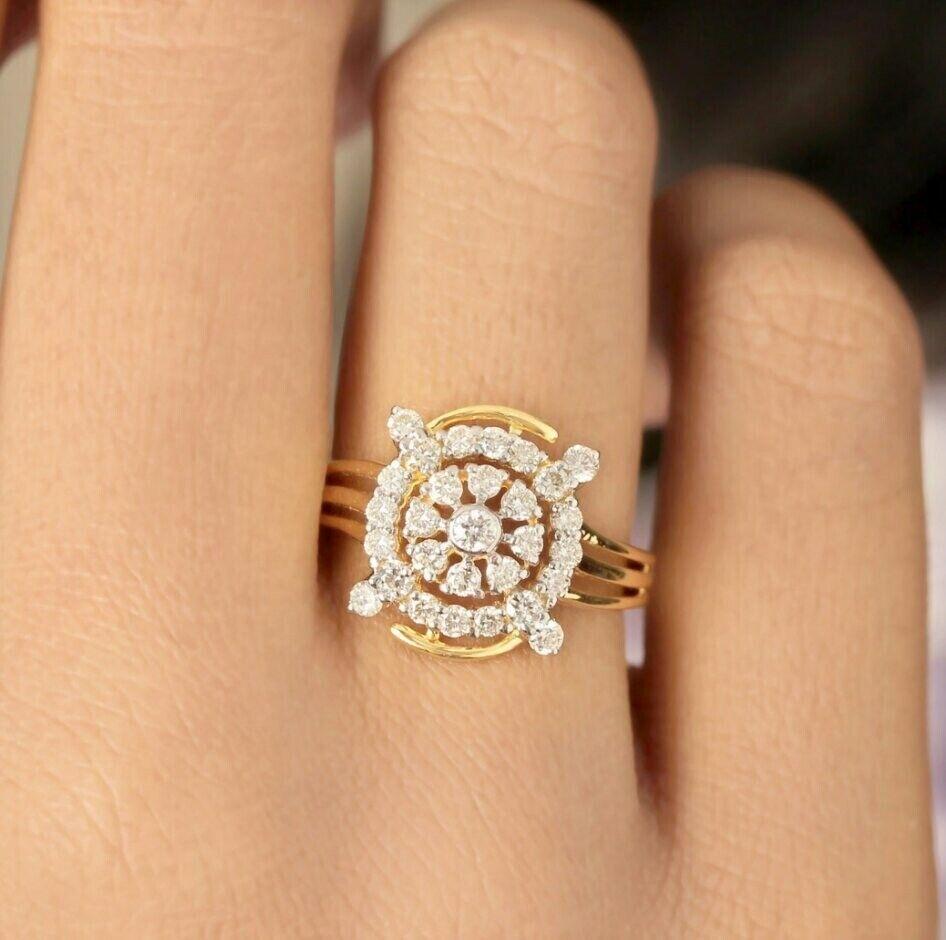 14K Massivgold-Diamant-Cocktail-Verlobungsring (Rundschliff) im Angebot