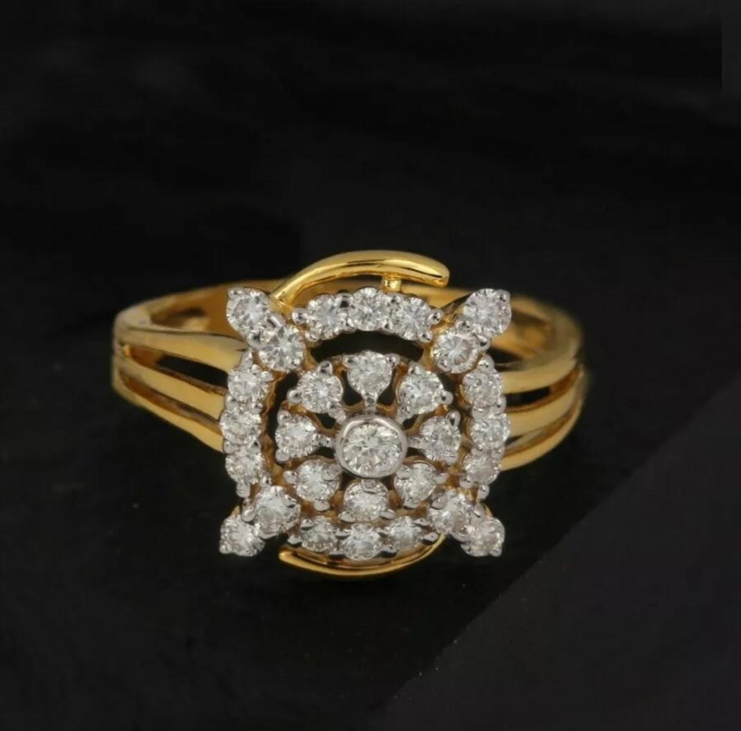 Art Deco 14K Solid Gold Diamond Cocktail Ring Engagement Ring Gift Idea For Women For Sale