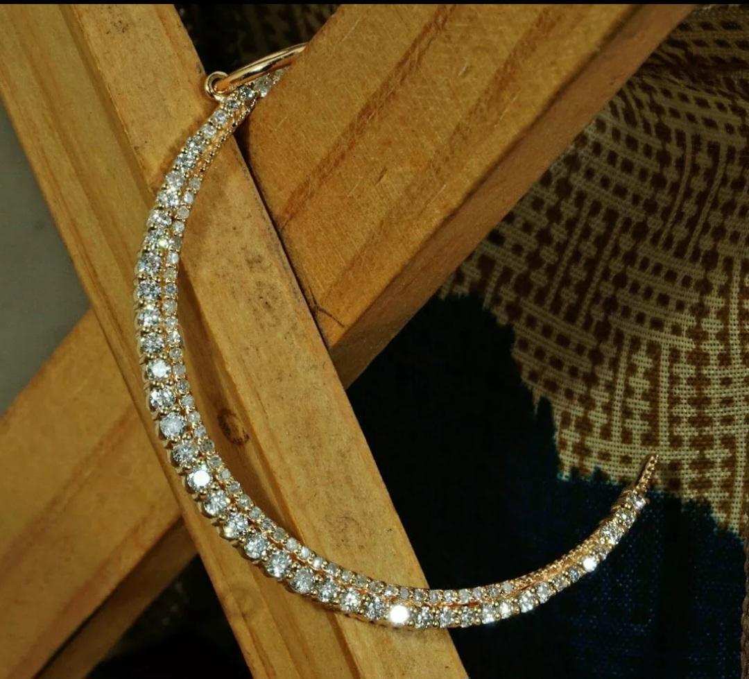Art Deco 14k Solid Gold Diamond Crescent Moon Diamond Moon Pendant Jewelry Birthday Gift