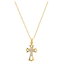 Used 14k Solid Gold Diamond Cross Necklace Delicate Cross Necklace