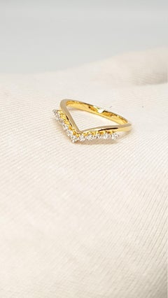 14k Solid Gold Diamond Curved Wedding Band Chevron Bridal Wedding Ring For Her.