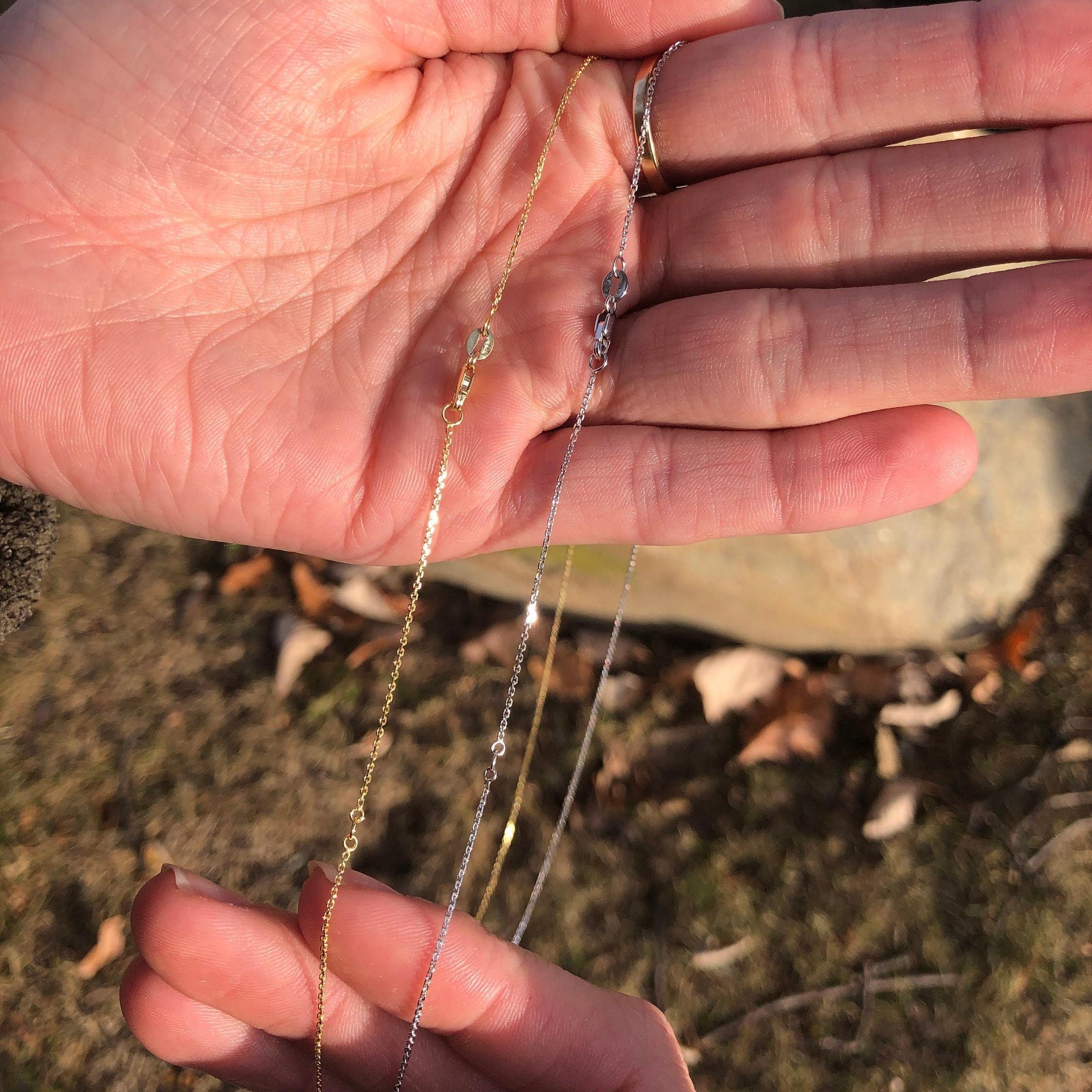 Cadena portacables de oro macizo de 14 quilates con corte de diamante - Longitud ajustable 16-18