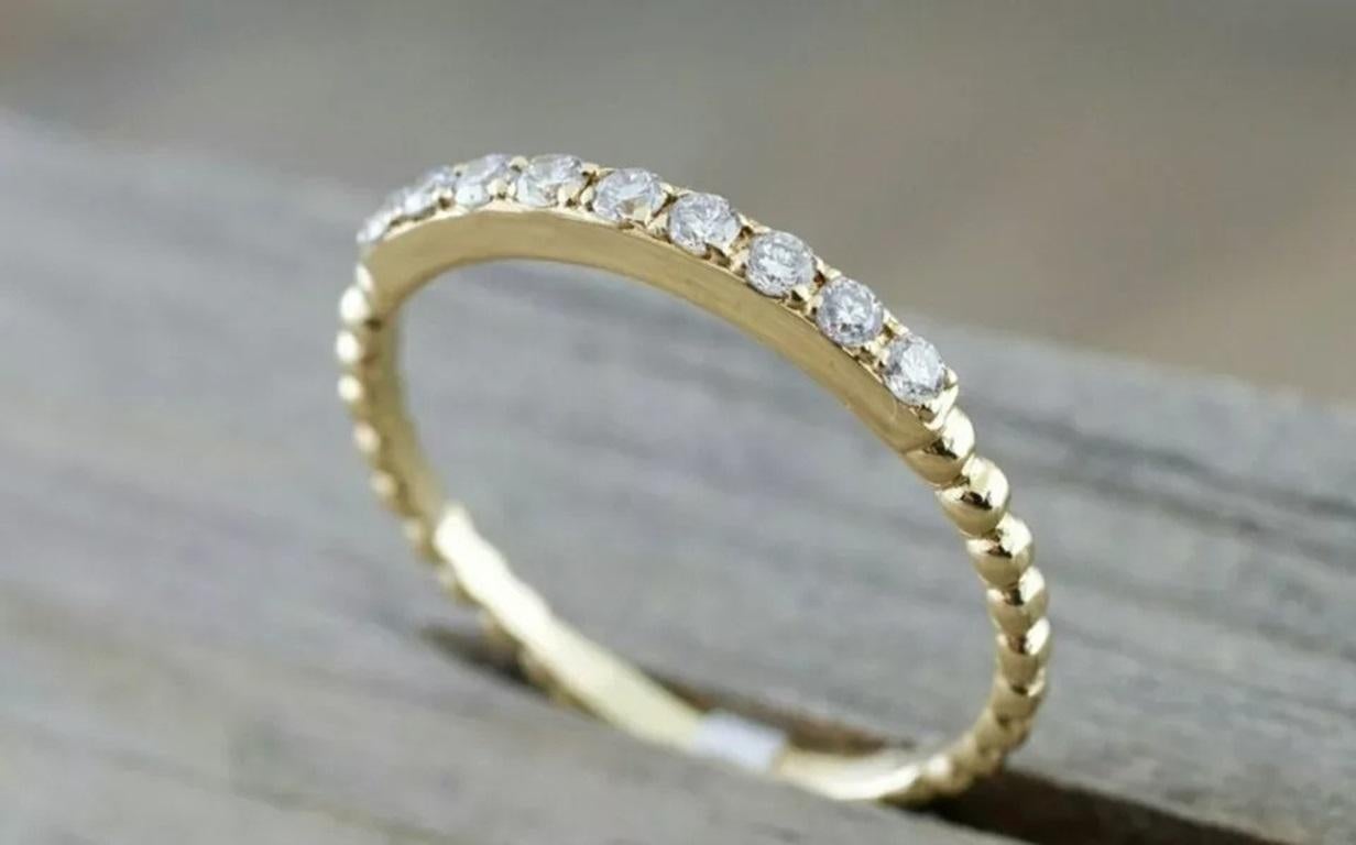 Round Cut 14k Solid Gold Diamond Dainty Round Eternity Band Anniversary Couple Ring Band For Sale