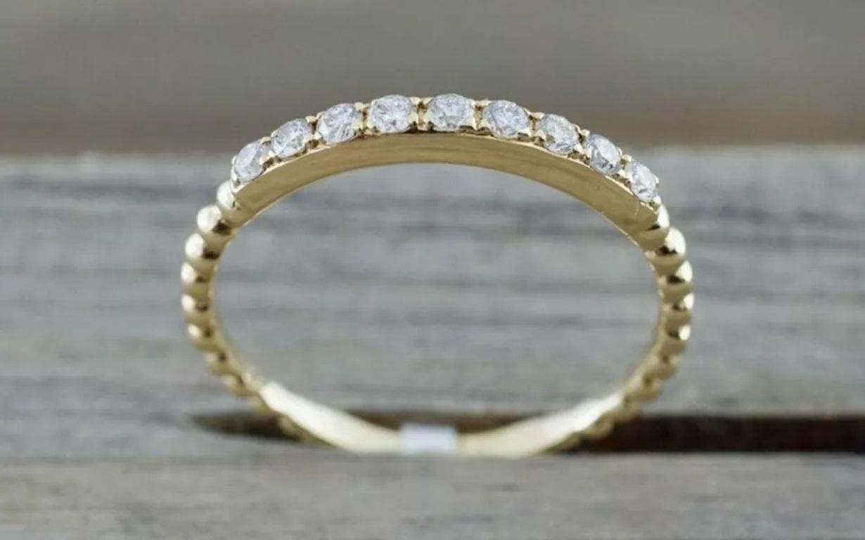 14k Solid Gold Diamond Dainty Round Eternity Band Anniversary Couple Ring Band In New Condition For Sale In Chicago, IL