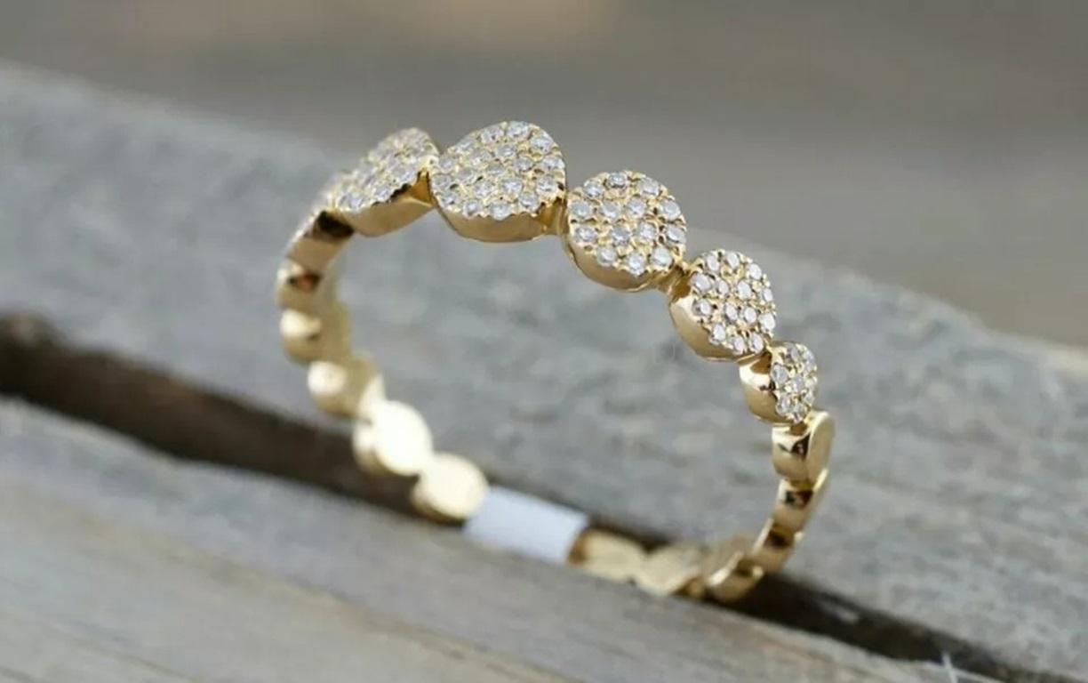 14k Solid Gold Diamond Dainty Round Eternity Band Anniversary Couple Ring Band
Light weight can be worn everyday

Additional information:
Material: 14K Solid Gold, Natural Diamond
Base Metal: Yellow Gold
Main Stone Shape: Round
Main Stone: