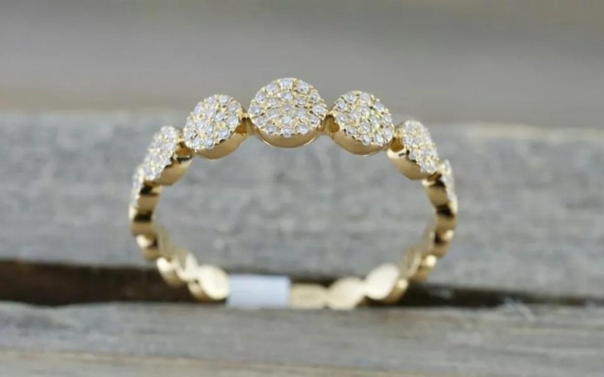 14k Solid Gold Diamond Dainty Round Eternity Band In New Condition For Sale In Chicago, IL