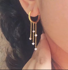 14K Solid Gold Diamond Dangle Chain Earrings For Women Anniversary Gift Gold.