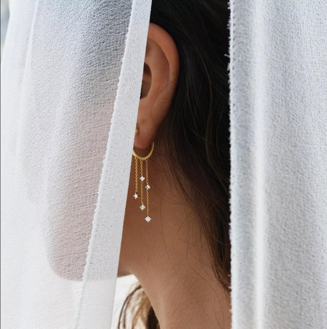 Pendientes de oro macizo de 14 quilates con cadena de diamantes colgantes para mujeres Regalo de aniversario Oro. Art Decó en venta
