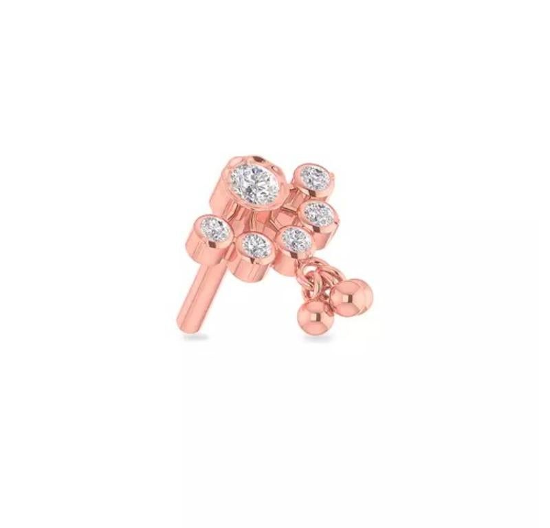 14K Solid Gold Diamond Droplets Nose Ring Stud Body Piercing Jewelry Accessories

