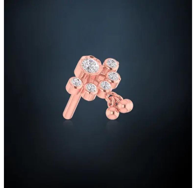 Round Cut 14K Solid Gold Diamond Droplets Nose Ring Stud Body Piercing For Sale