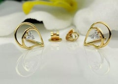 14k Solid Gold Diamond Earring Drop Shape Gold Women Jewelry