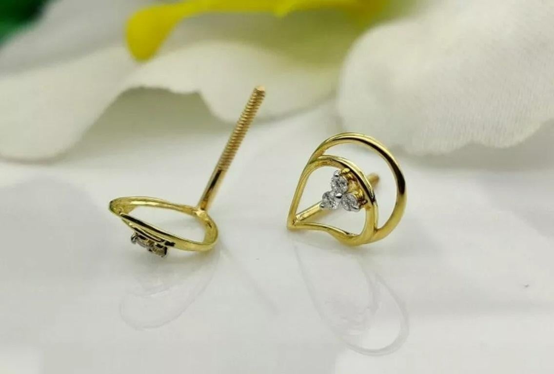 Round Cut 14k Solid Gold Diamond Earring Drop Shape Gold Women Jewelry For Sale