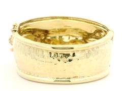 14k Solid Gold Diamond & Emerald Eyes Tiger Wide Hammered Bangle Bracelet