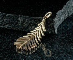 14k Solid Gold Diamond Feather Pendant Gold Wing