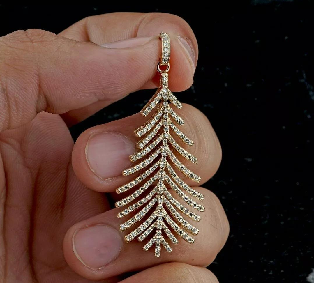 Pendentif plume en or massif 14k avec diamant Aile d'or Neuf - En vente à Chicago, IL