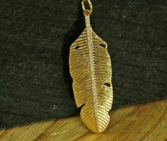14k Solid Gold Diamond Feather Wing Pendant