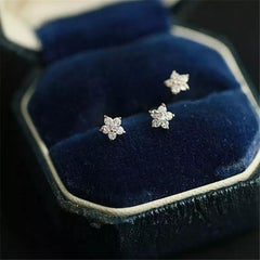 14K Solid Gold Diamond Five Pointed Star Earrings Women Simple Fine Jewelry Gift