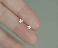 14K Solid Gold Diamond Five Pointed Star Earrings Women Simple Fine Jewelry Gift
