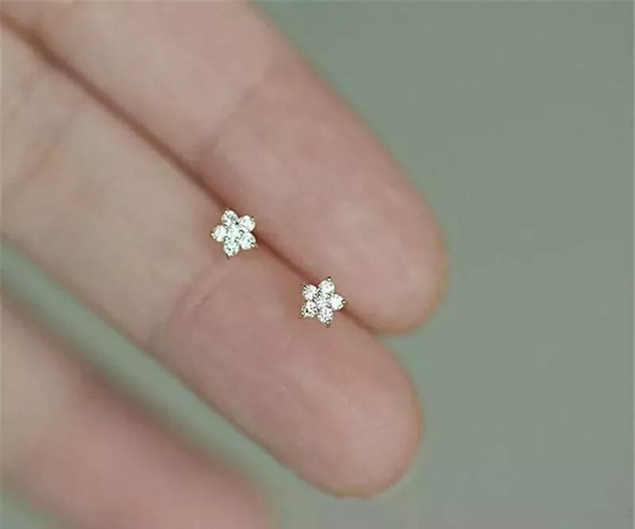 Round Cut 14K Solid Gold Diamond Five Pointed Star Earrings Women Simple Fine Jewelry Gift For Sale