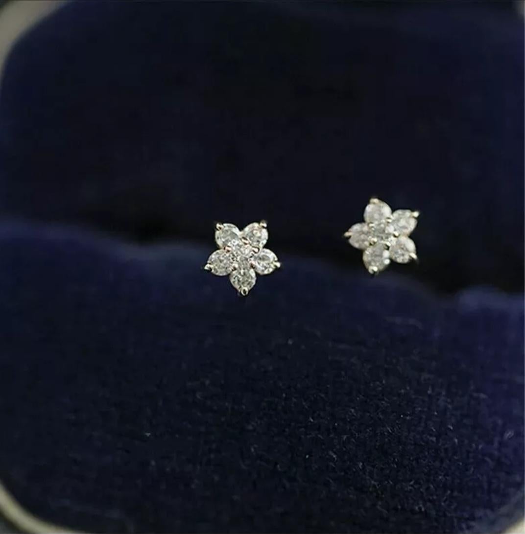 14K Solid Gold Diamond Five Pointed Star Earrings Women Simple Fine Jewelry Gift For Sale 3