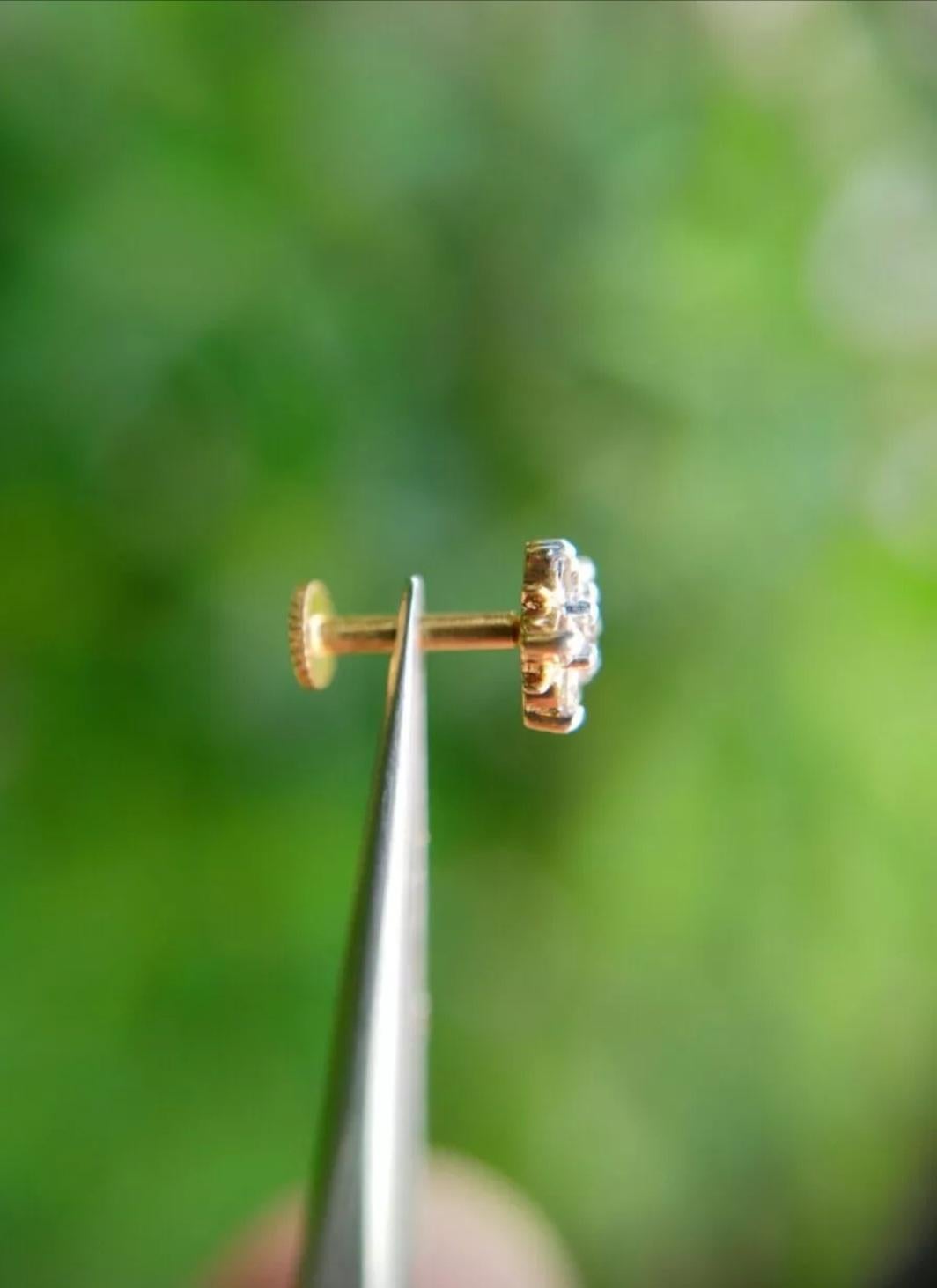 Art Deco 14K Solid Gold Diamond Flower Nose Piercing gold Jewelry Body Piercing nose/Ear For Sale