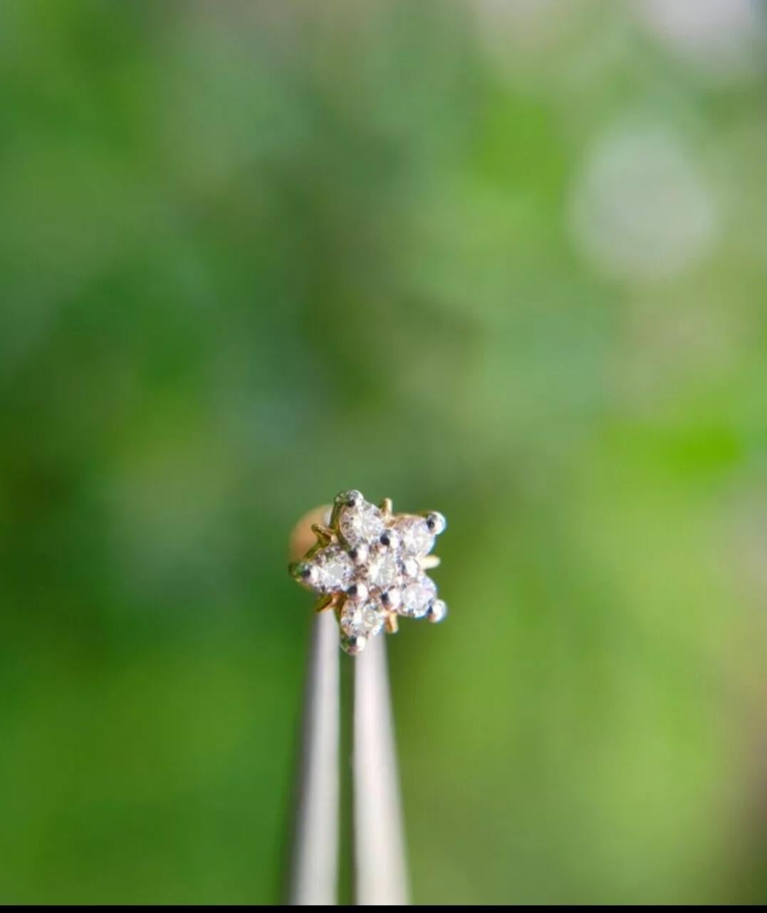 14K Solid Gold Diamond Flower Nose Piercing gold Jewelry Body Piercing nose/Ear For Sale 3