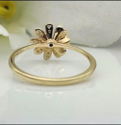 14k Solid Gold Diamond Flower Ring Handmade Diamond Wedding Ring Floral Band.