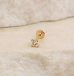 14K Solid Gold Diamond Flower Stud Nose/Ear Threaded Pin Piercing Jewelry Studs