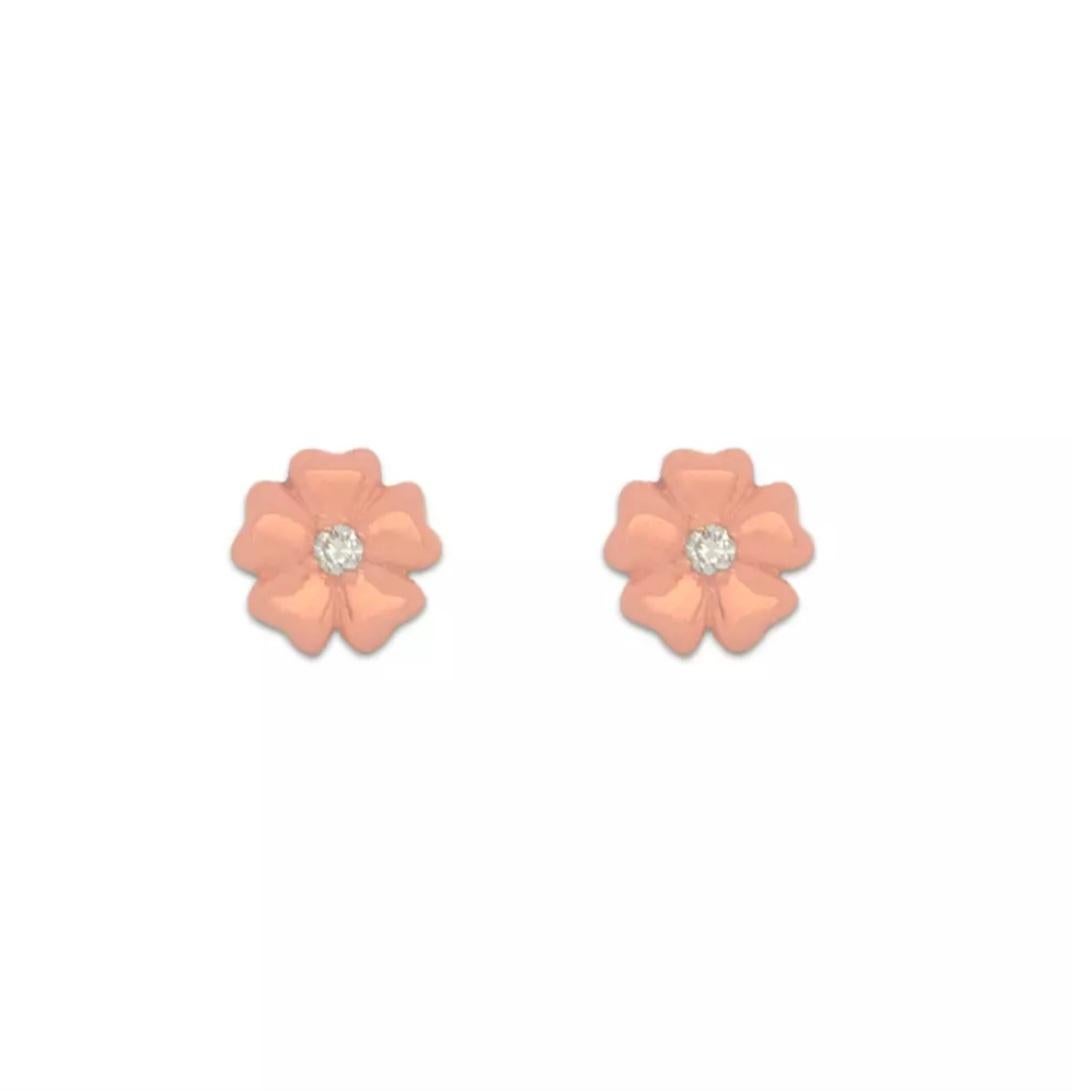 Taille ronde Boucles d'oreilles fleur en or massif 14K avec diamant Belle fleur en or Boucles d'oreilles Bloom Cadeau en vente