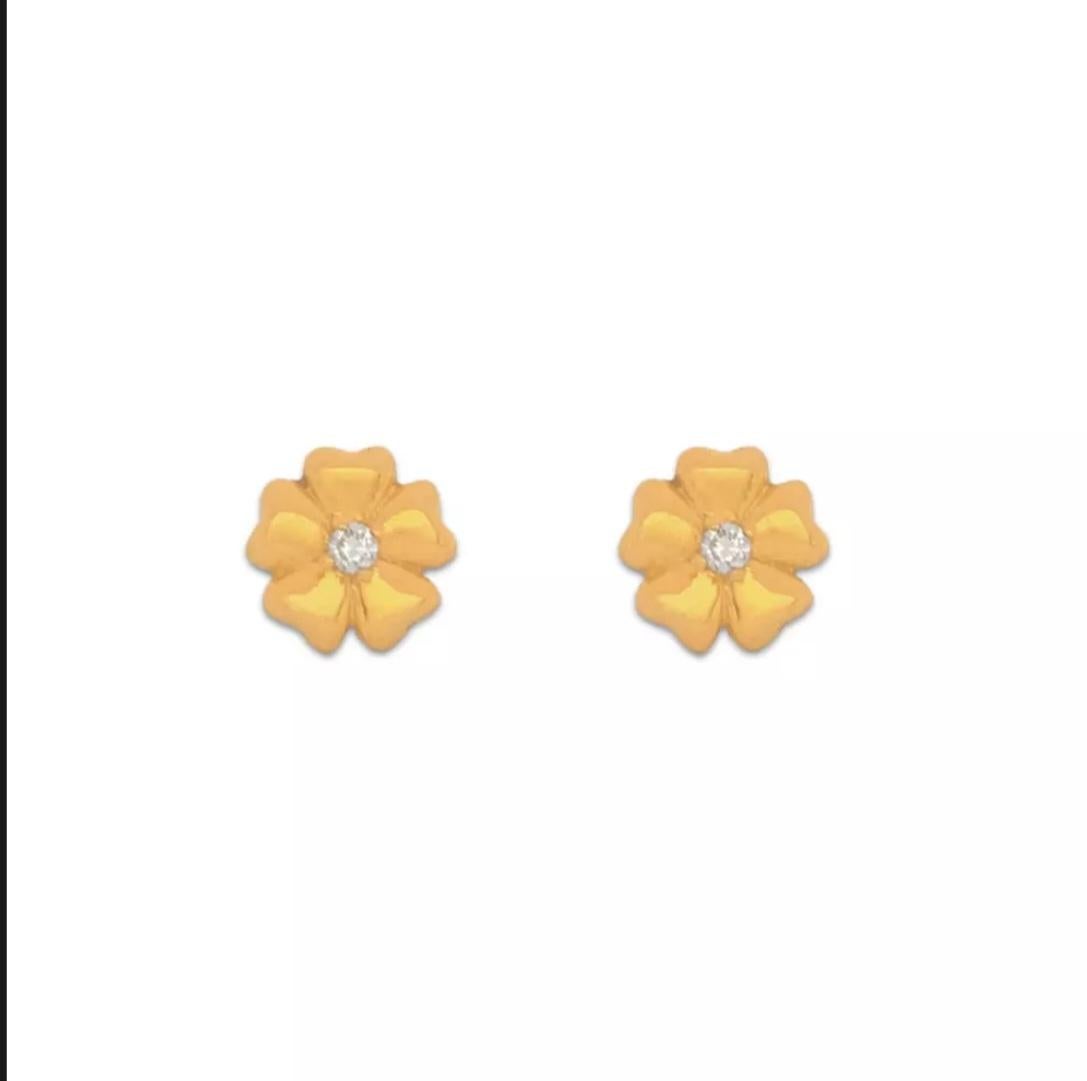 Boucles d'oreilles fleur en or massif 14K avec diamant Belle fleur en or Boucles d'oreilles Bloom Cadeau en vente 1