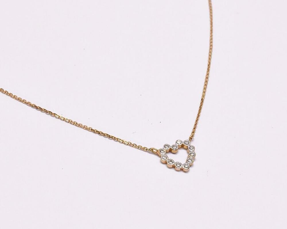 Herz-Halskette aus 14 Karat Gold mit Diamant-Lnette Valentine Jewelry (Rundschliff) im Angebot