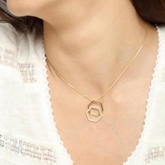 Diamond Hexagon Pendant Necklace in 14K Solid Gold