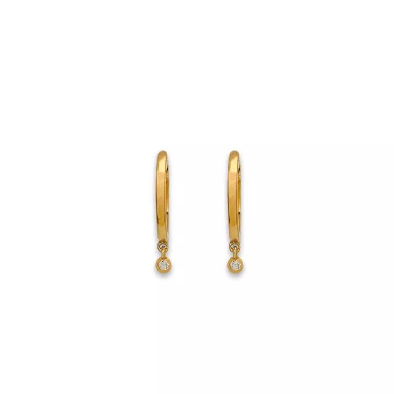 Round Cut 14K Solid Gold Diamond Huggies Bezel Set Gold Earring For Sale