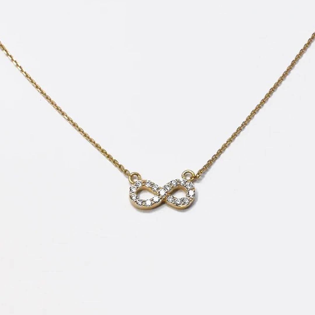 Round Cut 14k Solid Gold Diamond Infinity Necklace Infinity Symbol Necklace For Sale