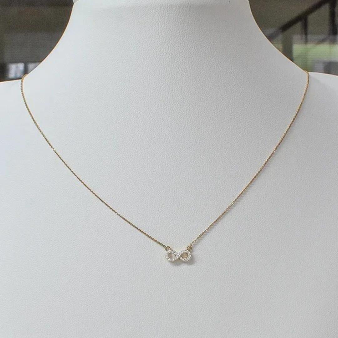 14k Solid Gold Diamond Infinity Necklace Infinity Symbol Necklace In New Condition For Sale In Bangkok, TH