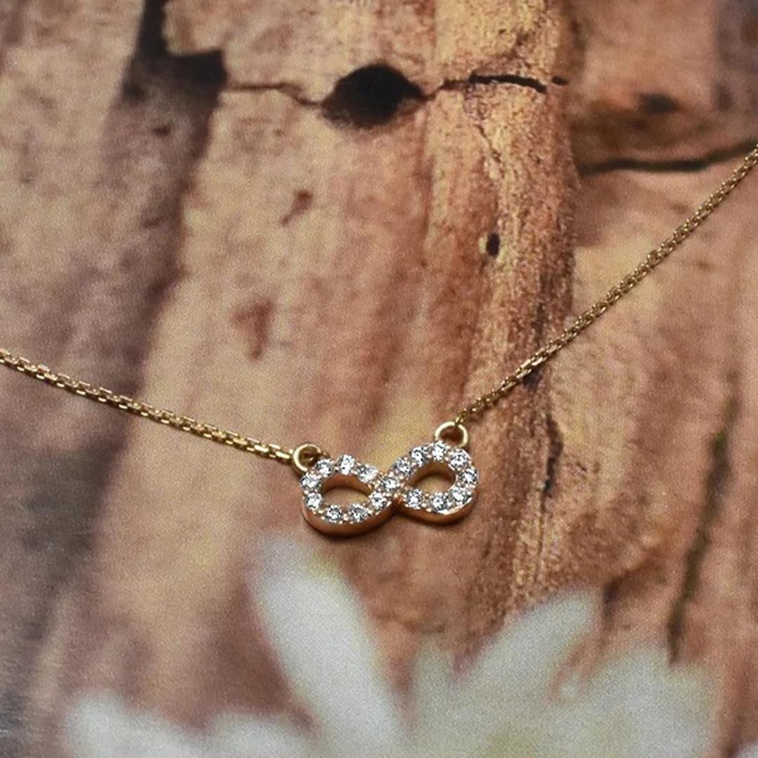Women's or Men's 14k Solid Gold Diamond Infinity Necklace Infinity Symbol Necklace For Sale