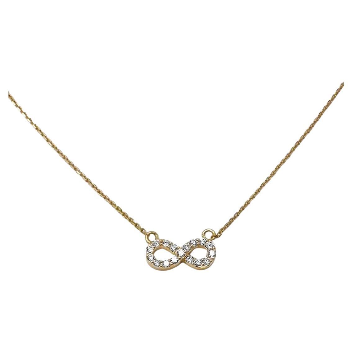 14 Karat Solid Gold Infinity Necklace with Natural Diamond Accent and