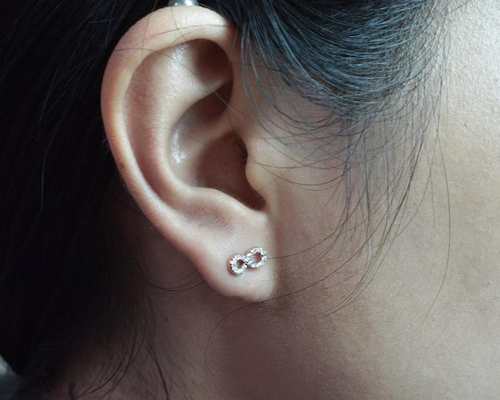 Women's or Men's 14k Solid Gold Diamond Infinity Stud Earring Crisscross Diamond Stud For Sale